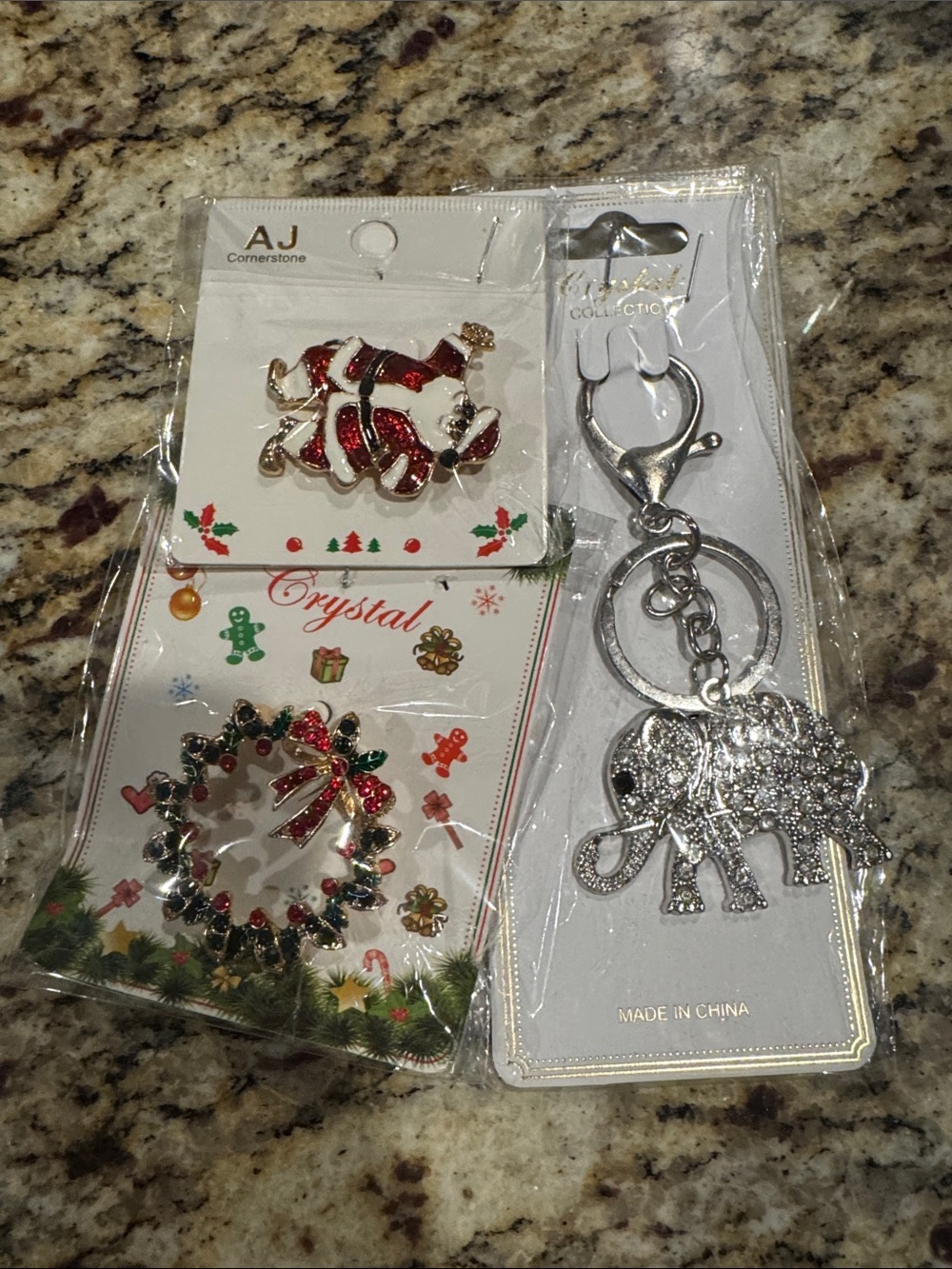 Holiday Brooch Set + Elephant Keychain
